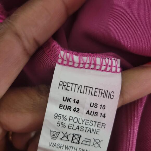 Pretty Little Thing Dress Pink Velvet Mini One Shoulder Bodycon Stretch Size 10 - Picture 9 of 11